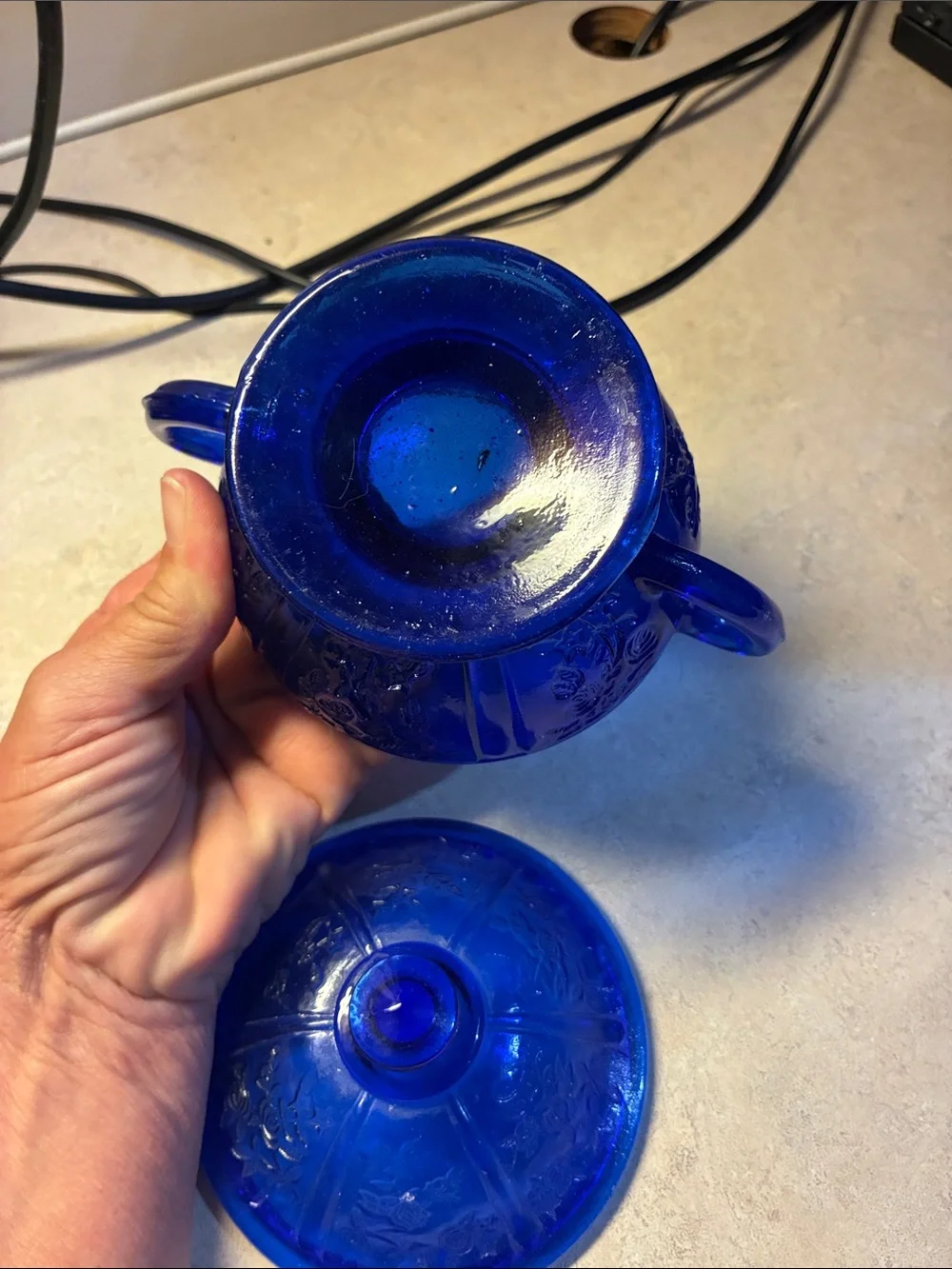 Cobalt Blue Glass Sugar and Creamer Set - Classic Decorative Serving